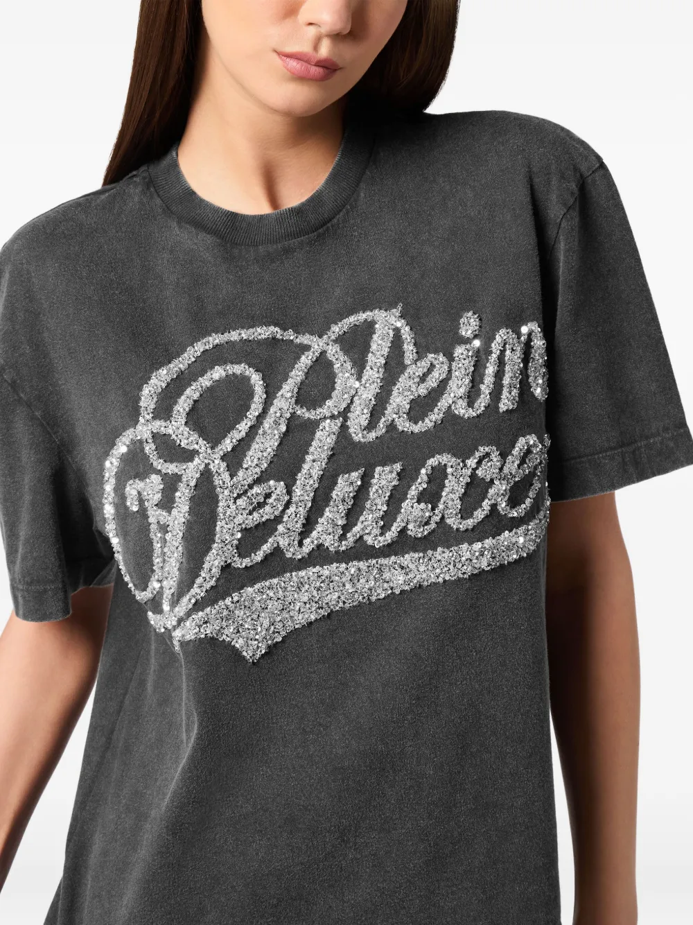 Philipp Plein T-shirt verfraaid met pailletten en logo Zwart