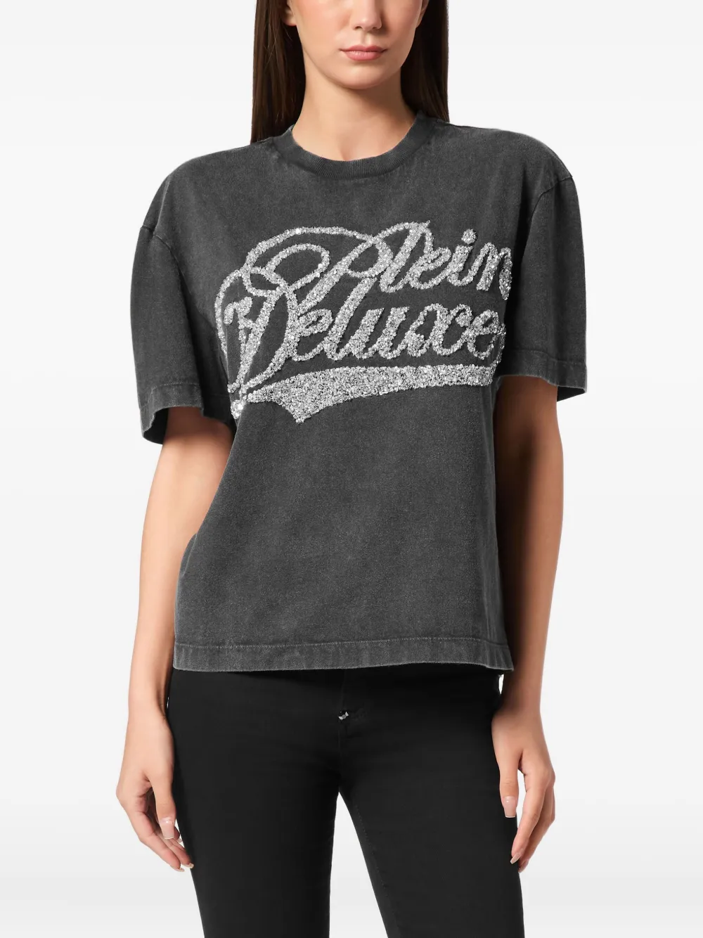 Philipp Plein T-shirt verfraaid met pailletten en logo Zwart