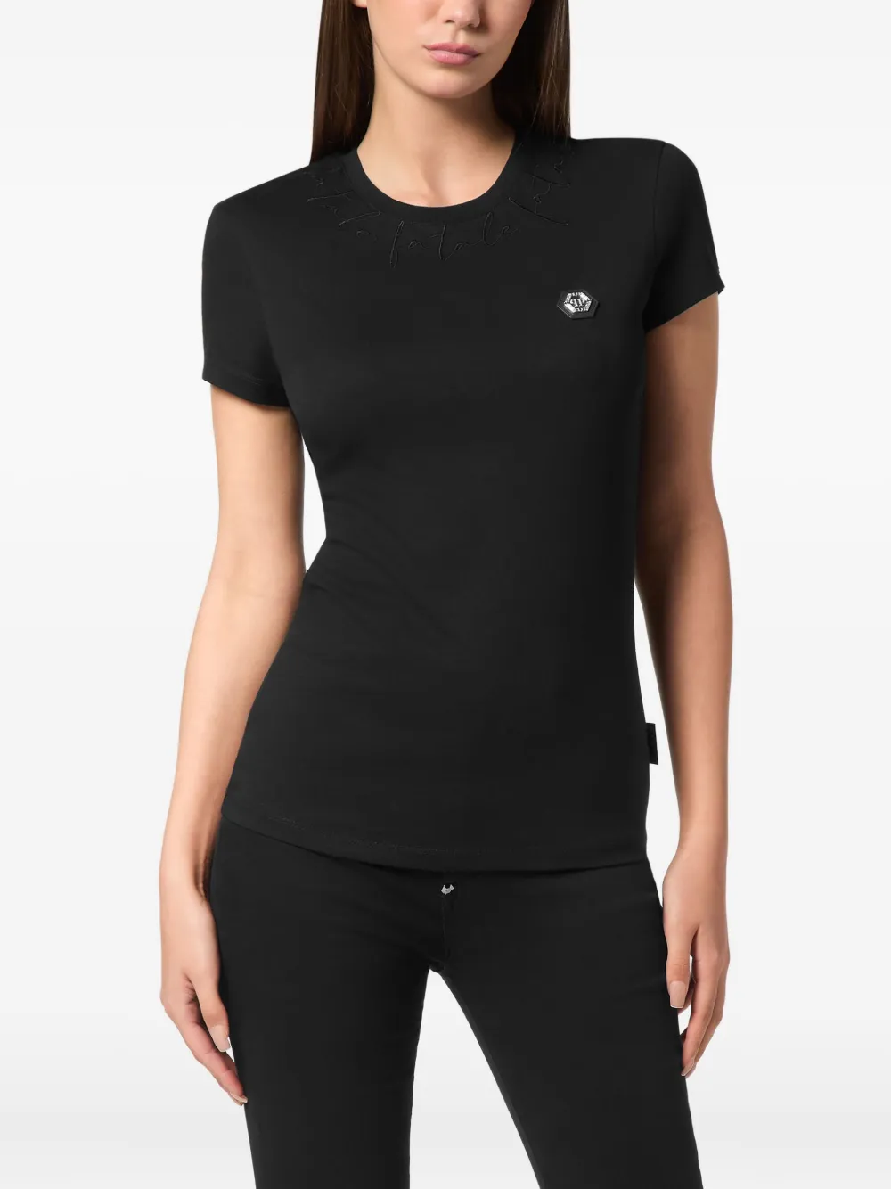 Philipp Plein Logo Fatale-embroidered T-shirt In Black