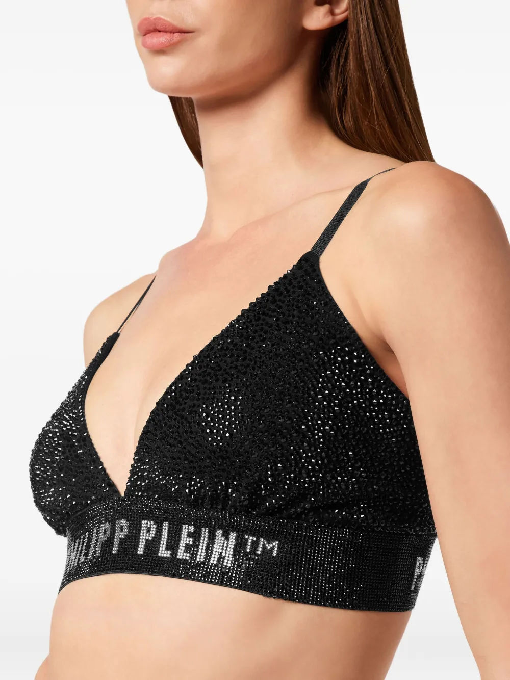 Philipp Plein Rhinestone-embellished Triangle-cup Bra In Black