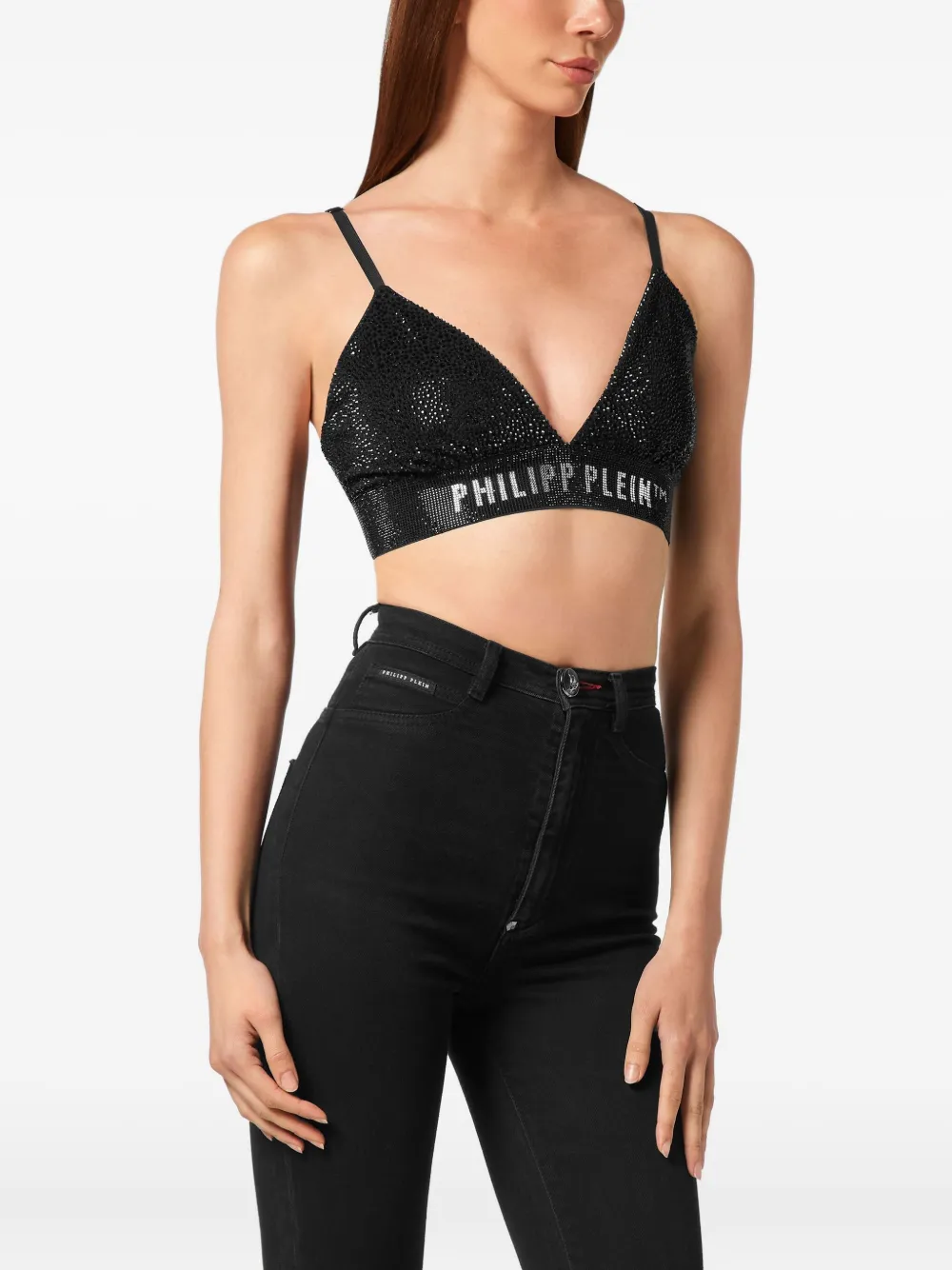Philipp Plein Rhinestone-embellished Triangle-cup Bra In Black