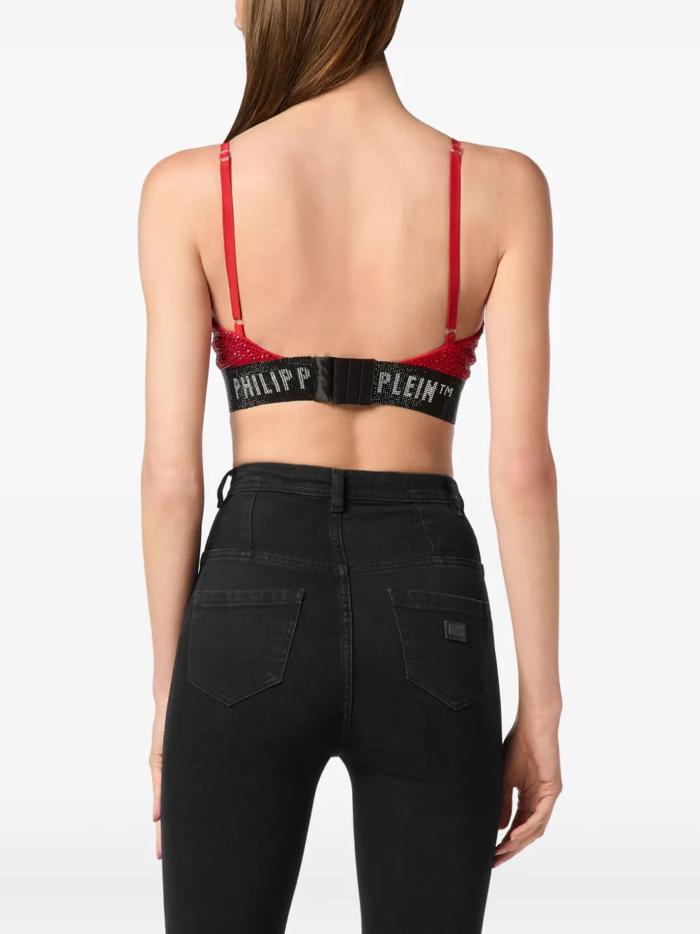 Philipp Plein Rhinestone-embellished Triangle-cup Bra In Red