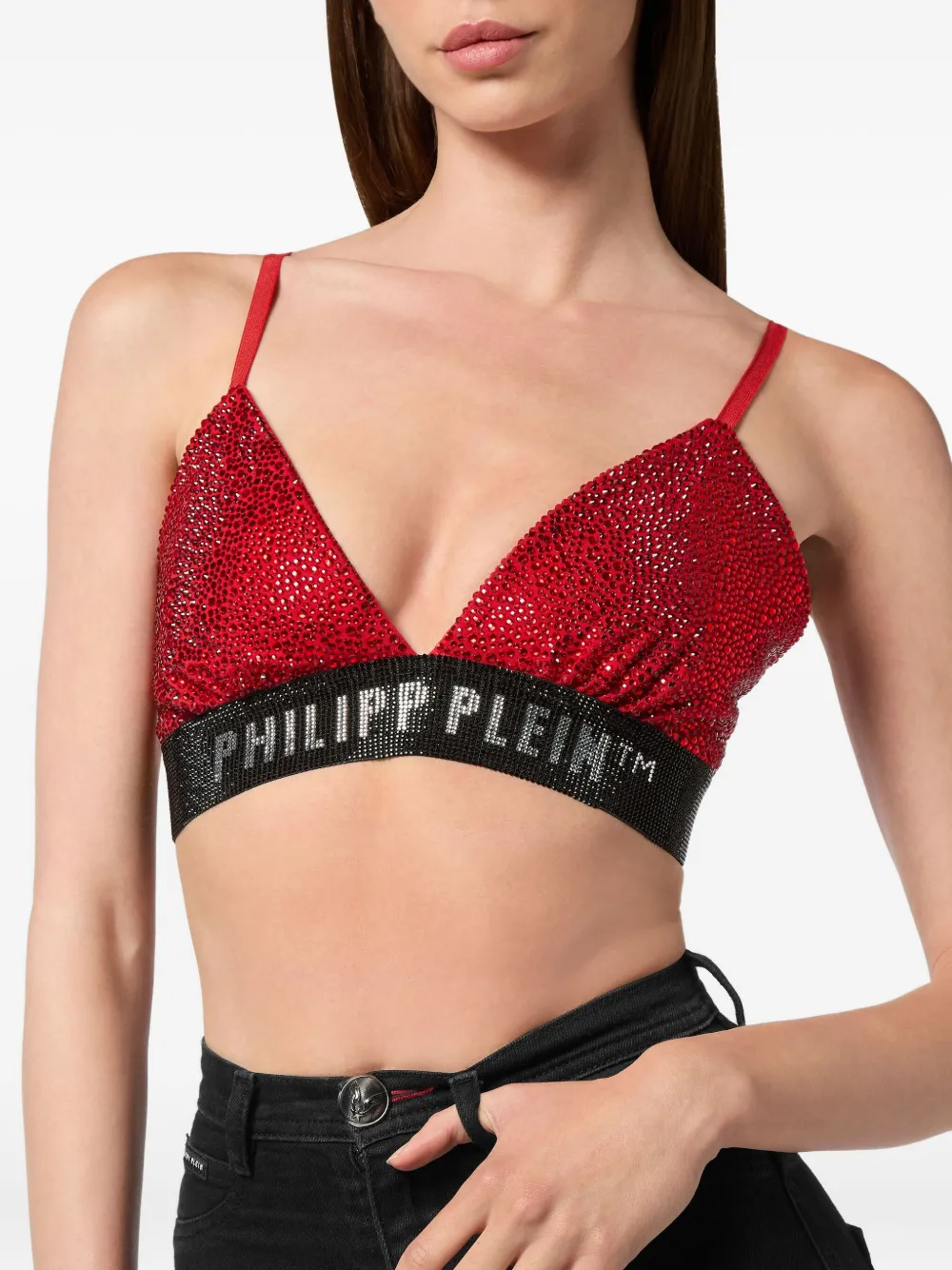 Philipp Plein Rhinestone-embellished Triangle-cup Bra In Red
