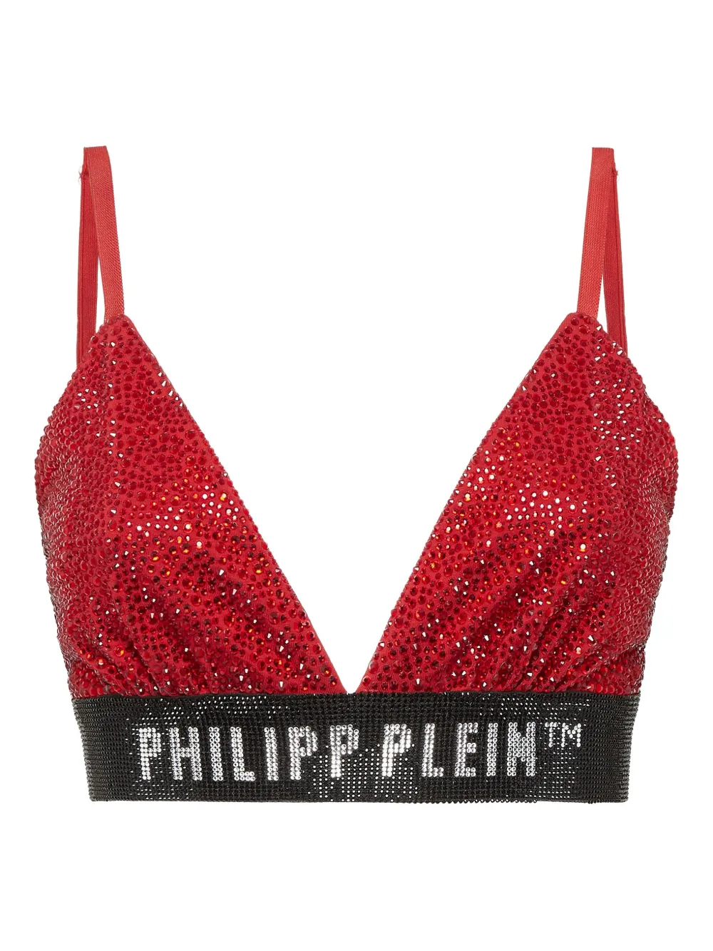 Philipp Plein Rhinestone-embellished Triangle-cup Bra In Red