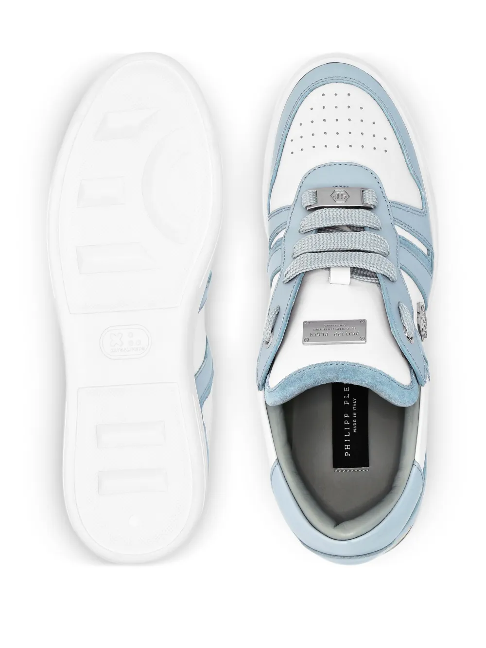 Philipp Plein striped leather sneakers Blue