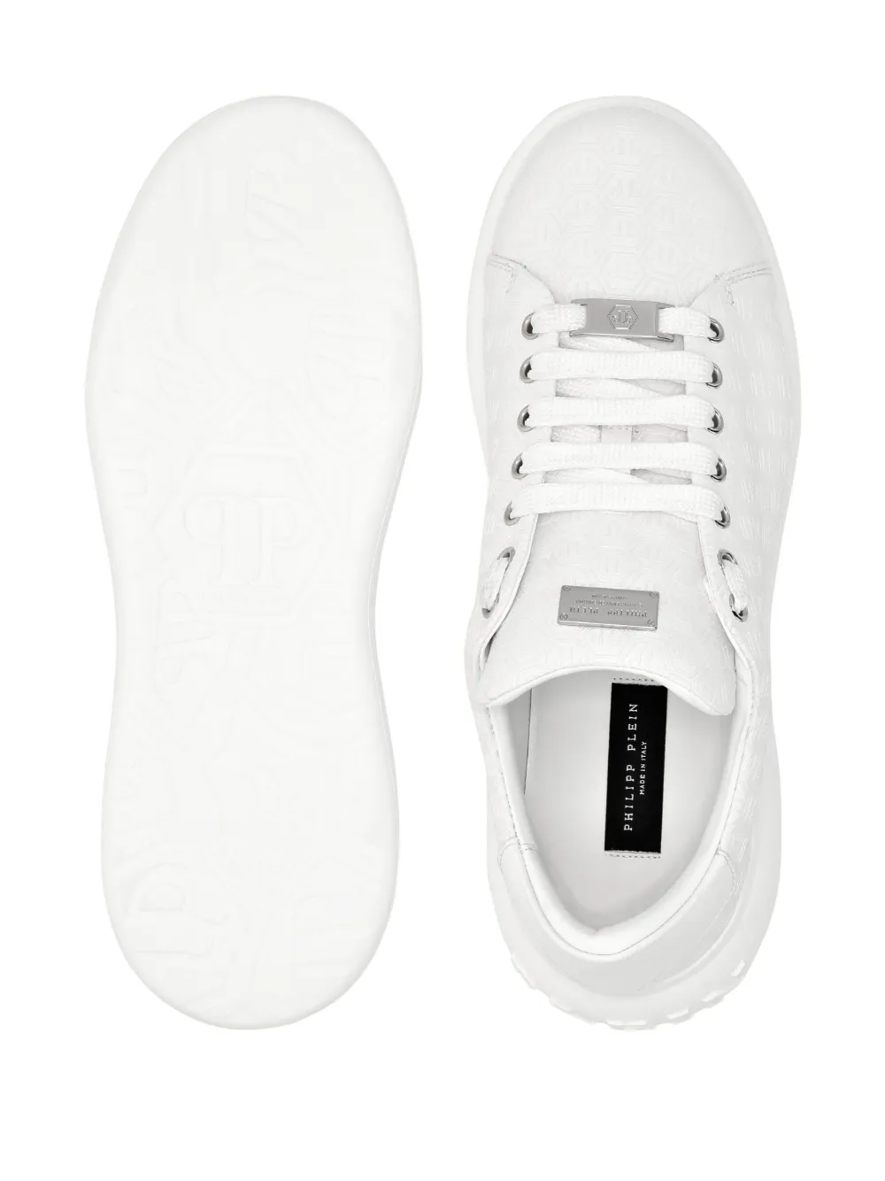 Philipp Plein Monogram-embossed Leather Sneakers In White