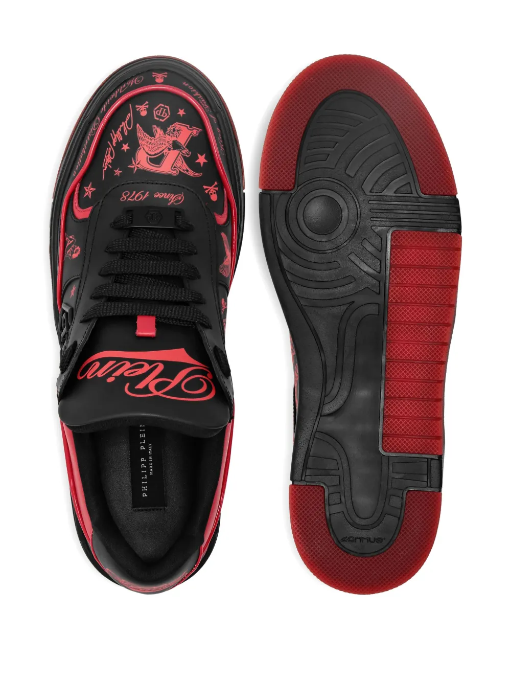 Philipp Plein Leather Tattoo-print Sneakers In Black