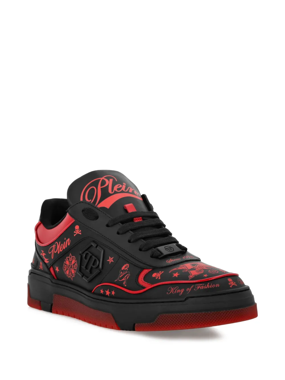 Philipp Plein Leather Tattoo-print Sneakers In Black