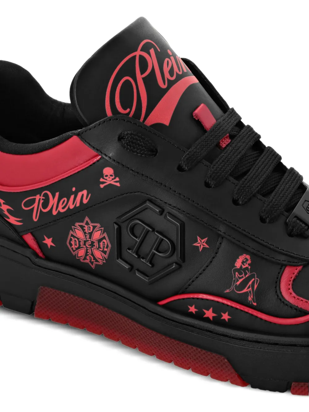 Philipp Plein Leather Tattoo-print Sneakers In Black