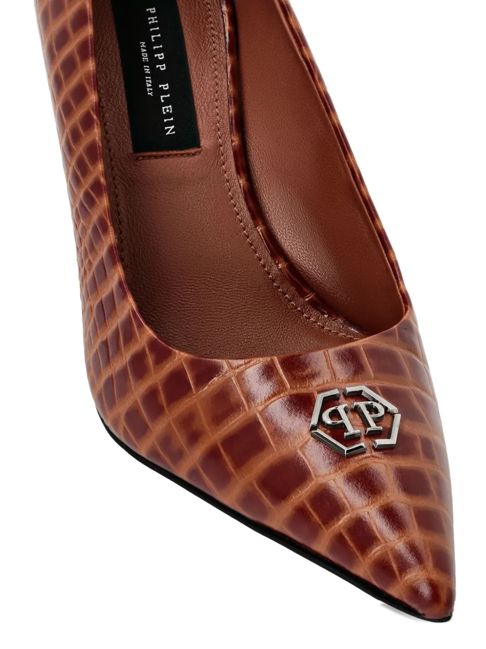 Philipp Plein 90mm crocodile-embossed pumps Brown