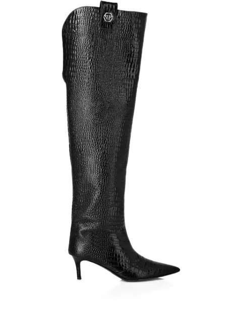 Philipp Plein leather stiletto-heel over-the-knee boots