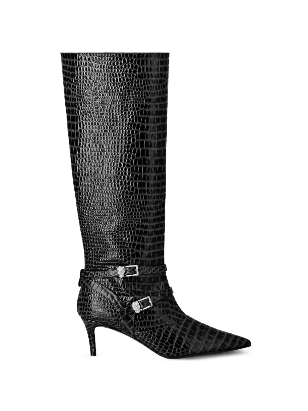 Philipp Plein croc-effect buckled knee-high boots