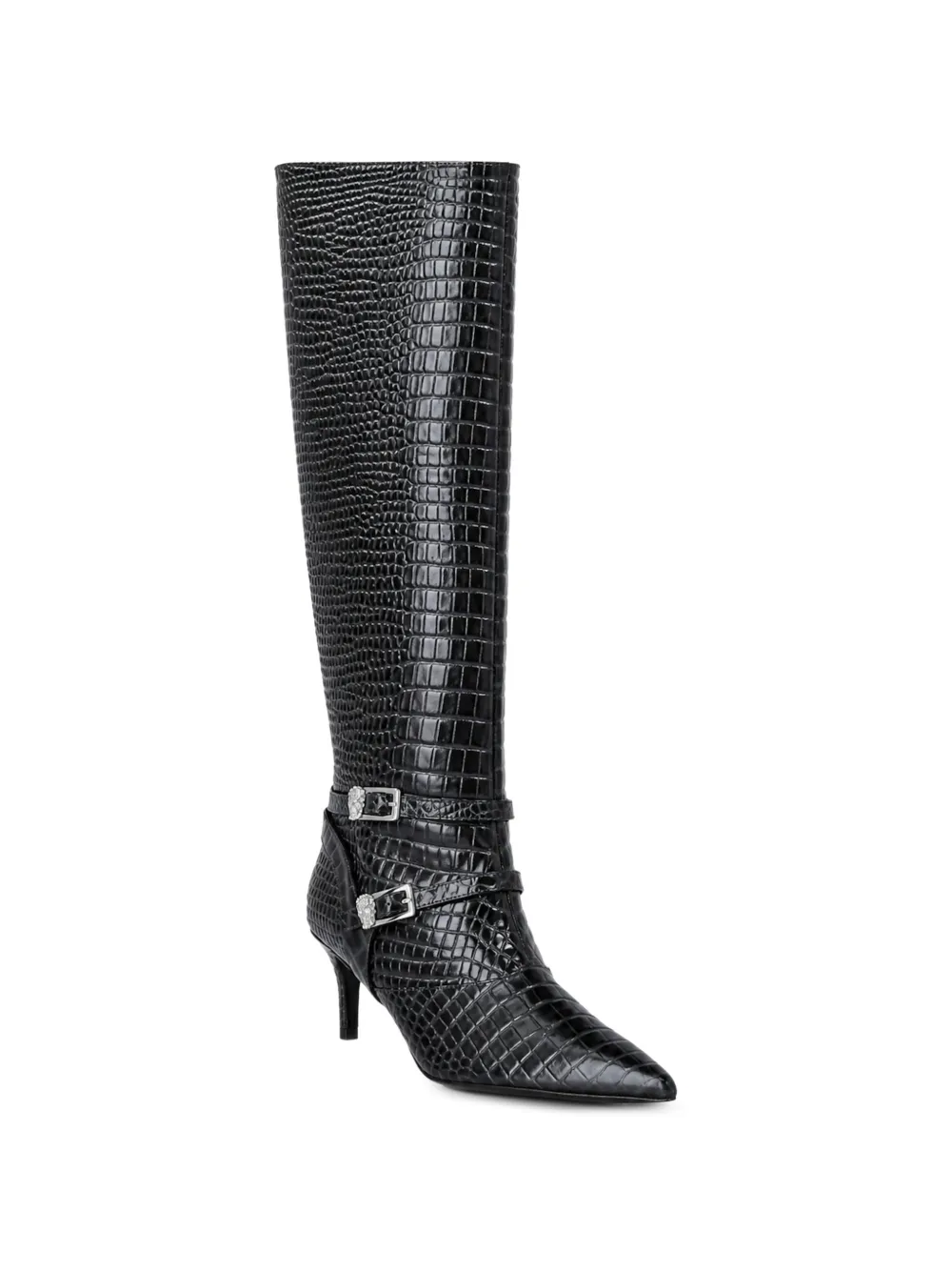 Philipp Plein croc-effect buckled knee-high boots Zwart