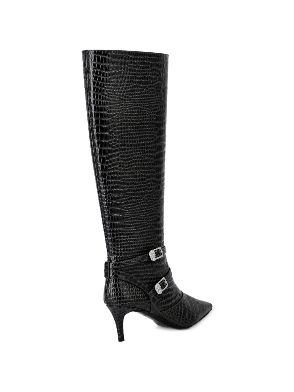 Philipp Plein croc-effect buckled knee-high boots Zwart