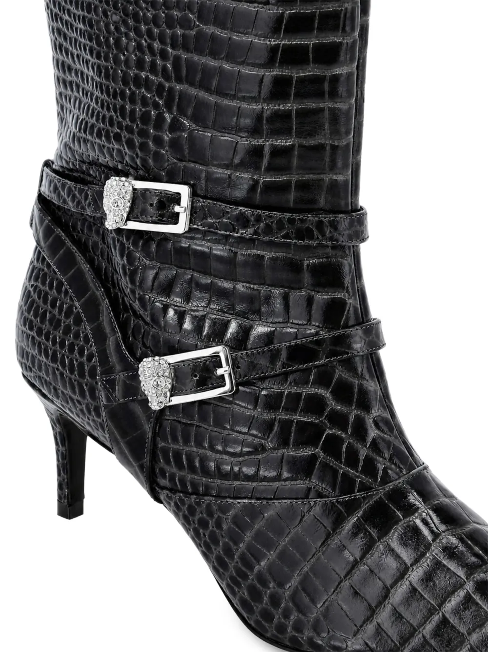 Philipp Plein croc-effect buckled knee-high boots Zwart