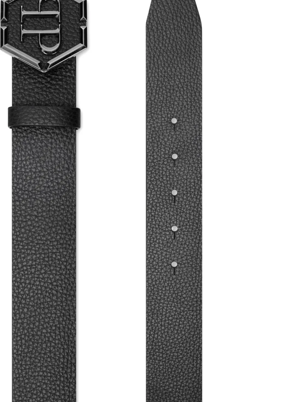 Philipp Plein logo-buckle leather belt - Zwart