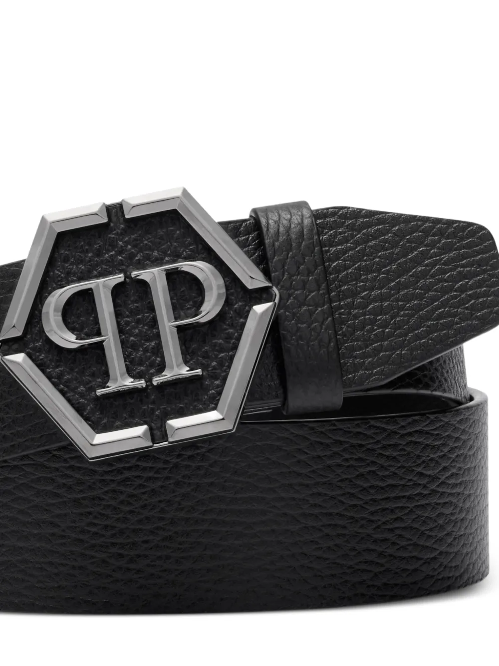 Philipp Plein Leren riem met logogesp Zwart