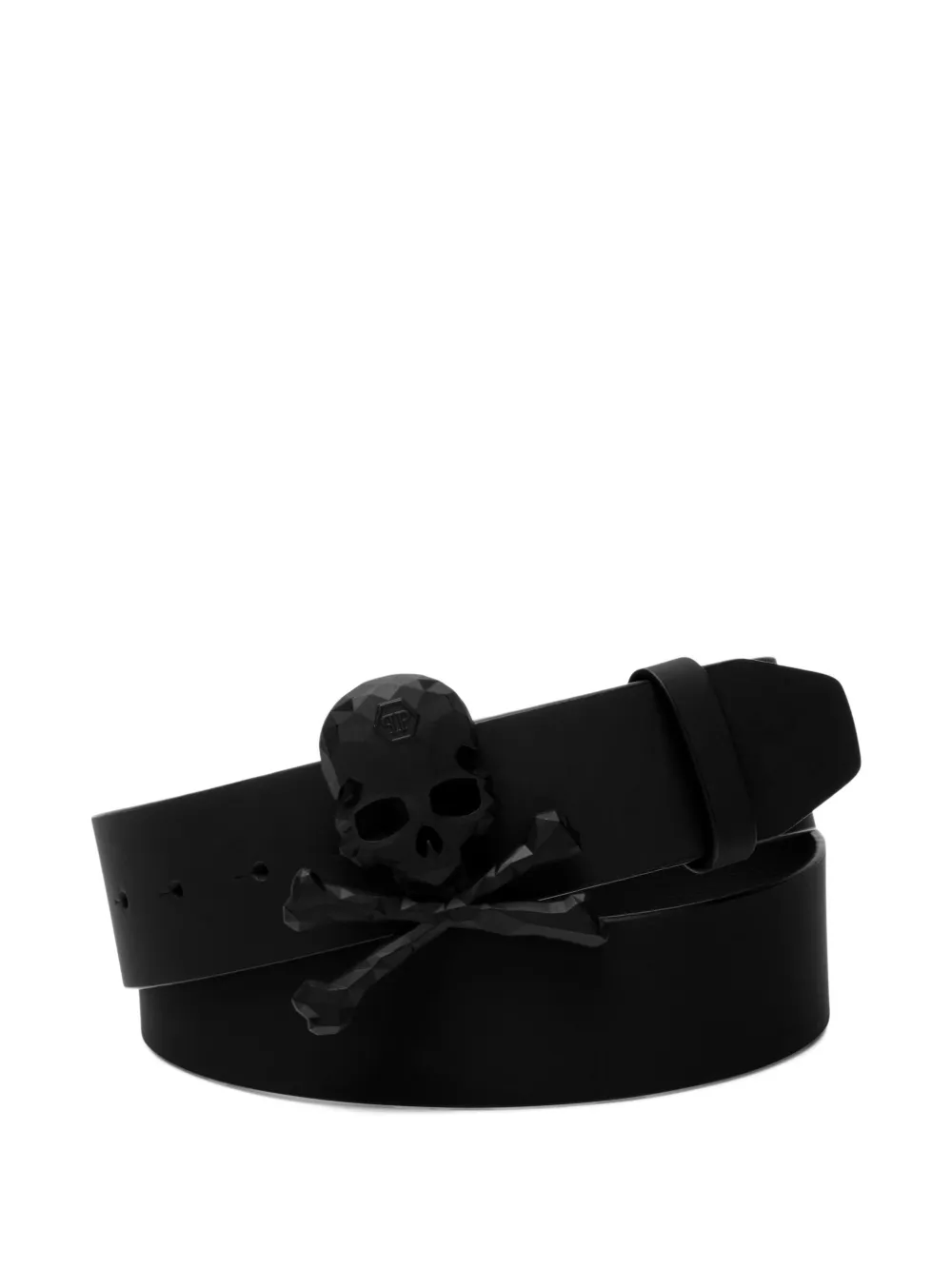 Philipp Plein Skull & Bones Leather Belt In Black
