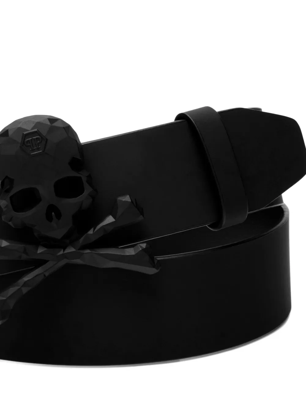 Philipp Plein Skull & Bones Leather Belt In Black