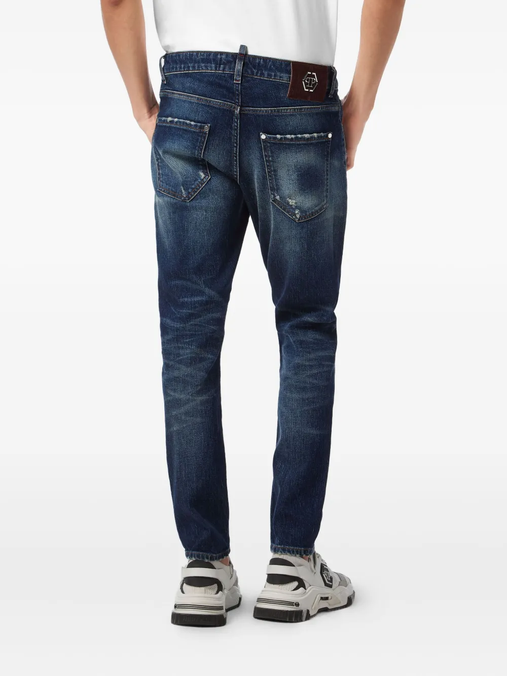 Philipp Plein Jeans met gerafeld logoplakkaat Blauw