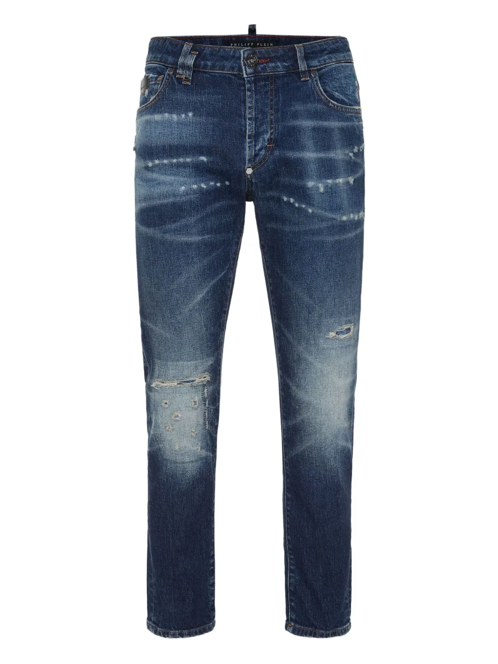 Philipp Plein Jeans met gerafeld logoplakkaat Blauw