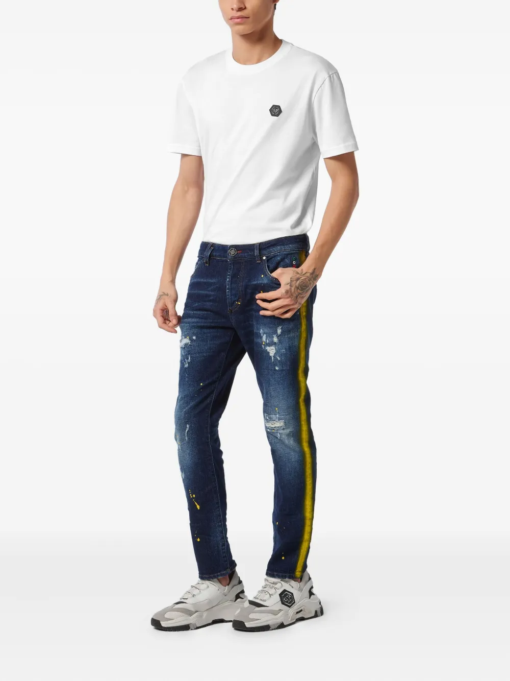 Philipp Plein distressed straight-leg jeans Blauw