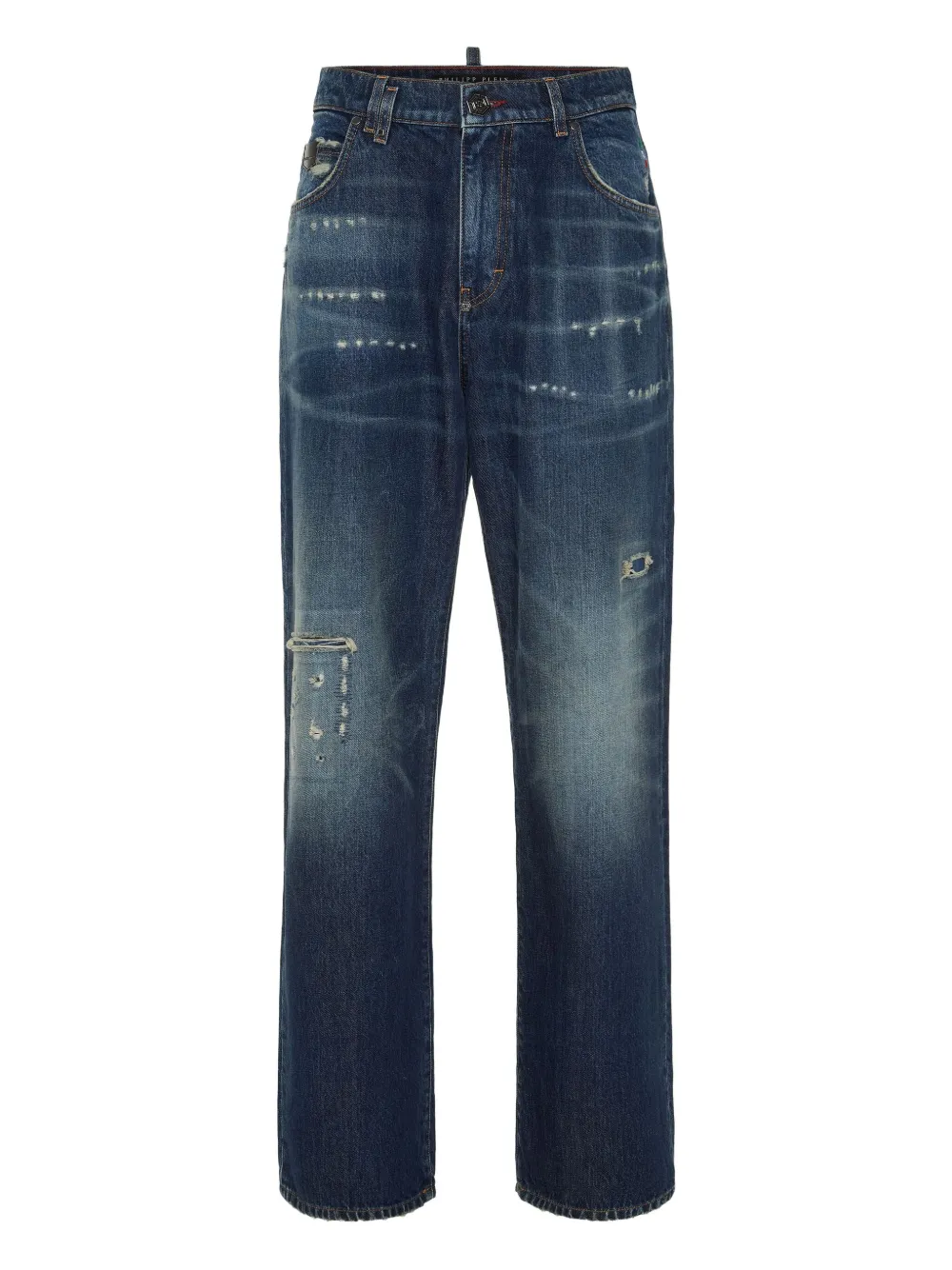 Philipp Plein Jeans met gerafeld logoplakkaat Blauw