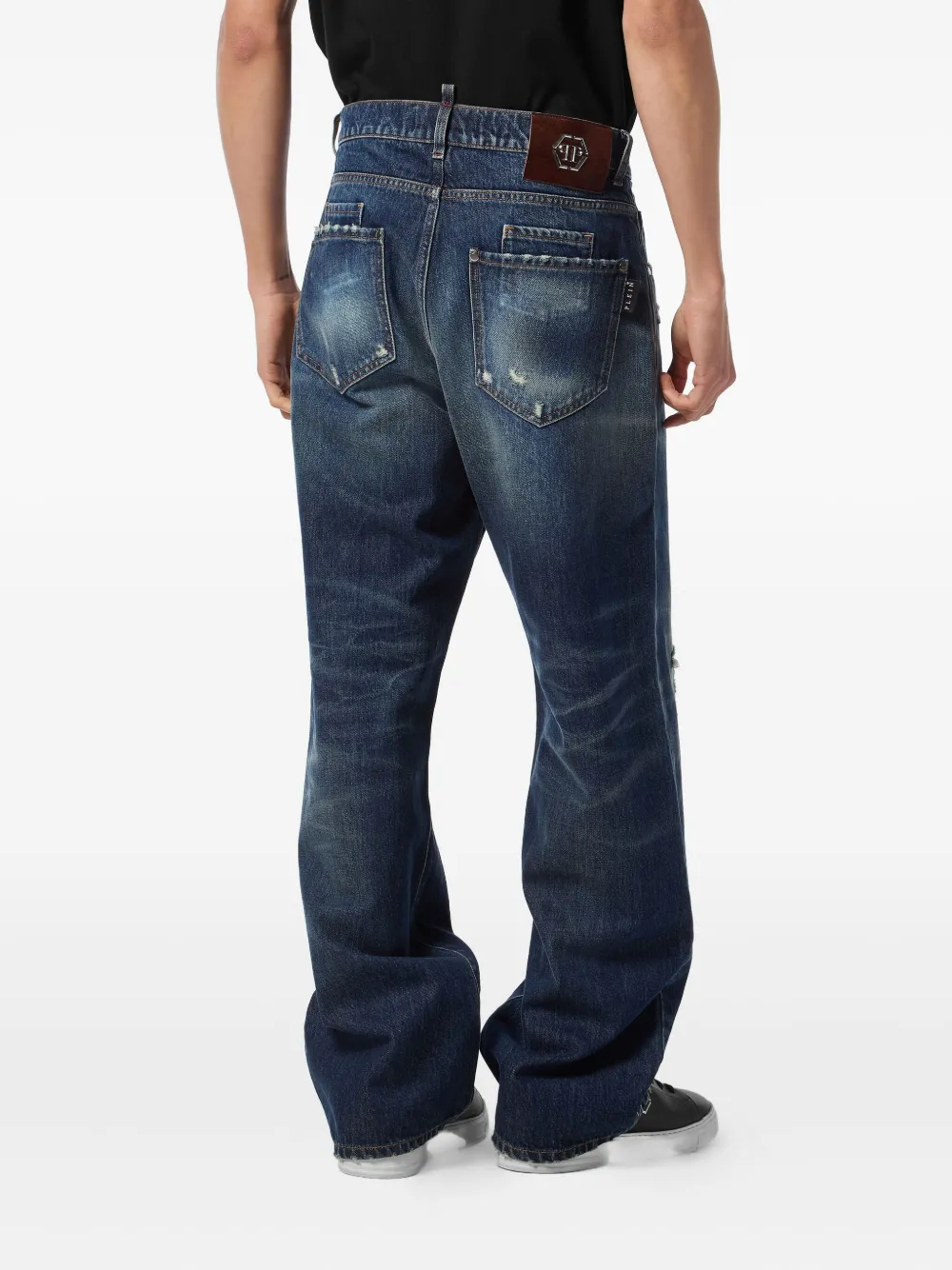 Philipp Plein Jeans met gerafeld logoplakkaat Blauw