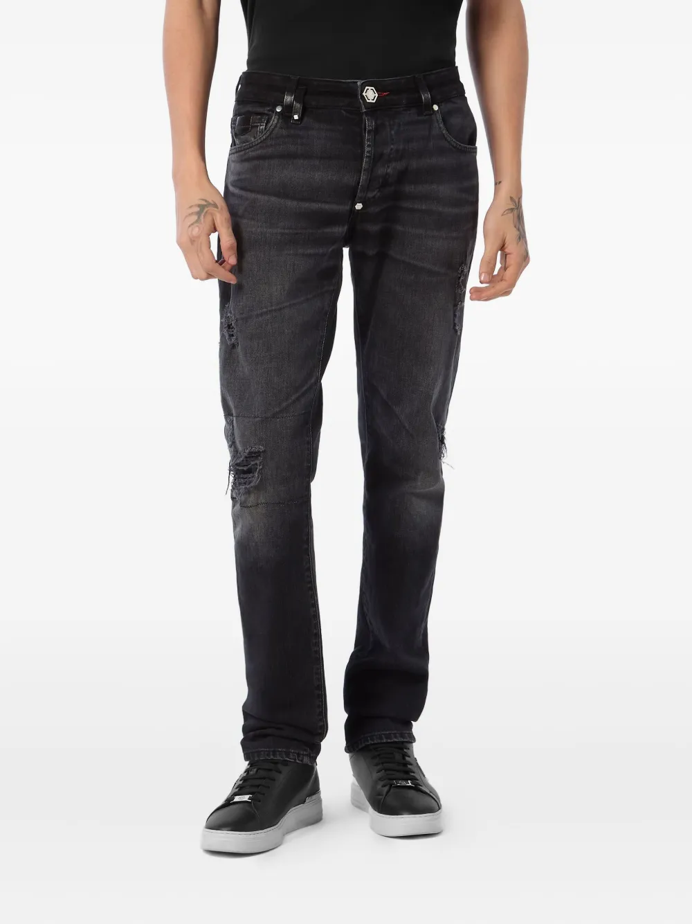 Philipp Plein Jeans met gerafeld detail Zwart