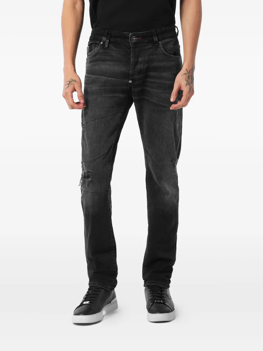 Philipp Plein Gerafelde jeans Zwart