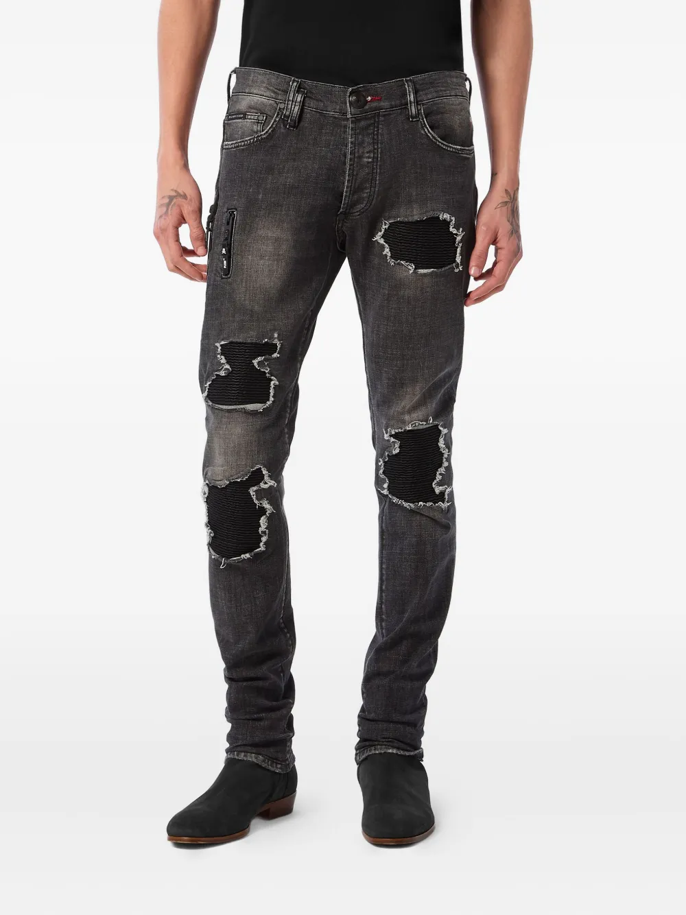 Philipp Plein distressed straight-leg jeans Zwart