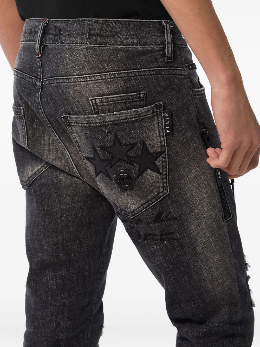 Philipp Plein distressed straight-leg jeans Zwart
