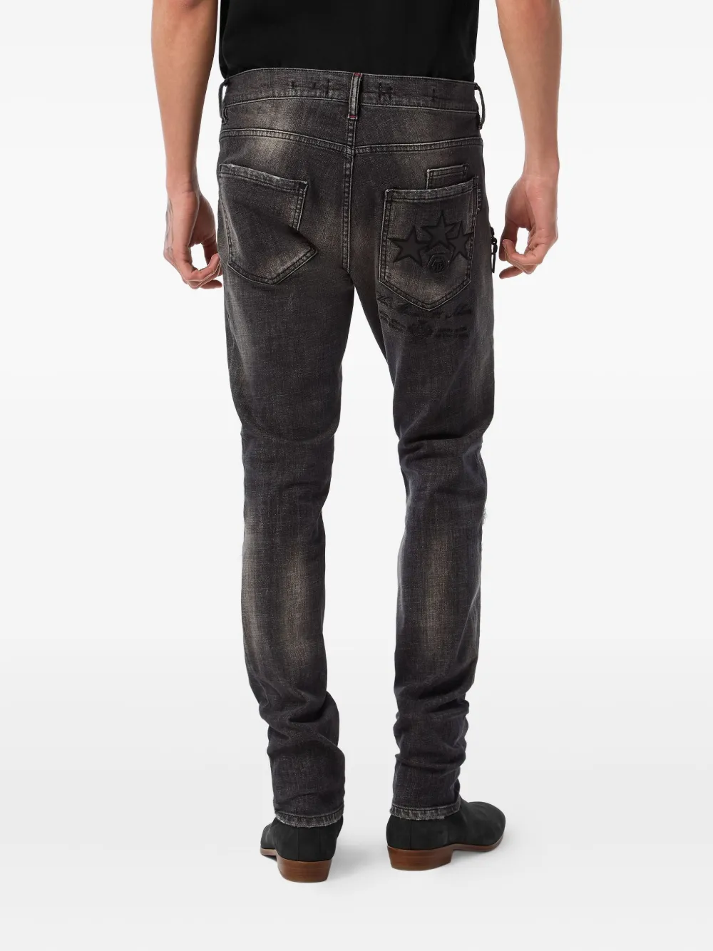 Philipp Plein distressed straight-leg jeans Zwart