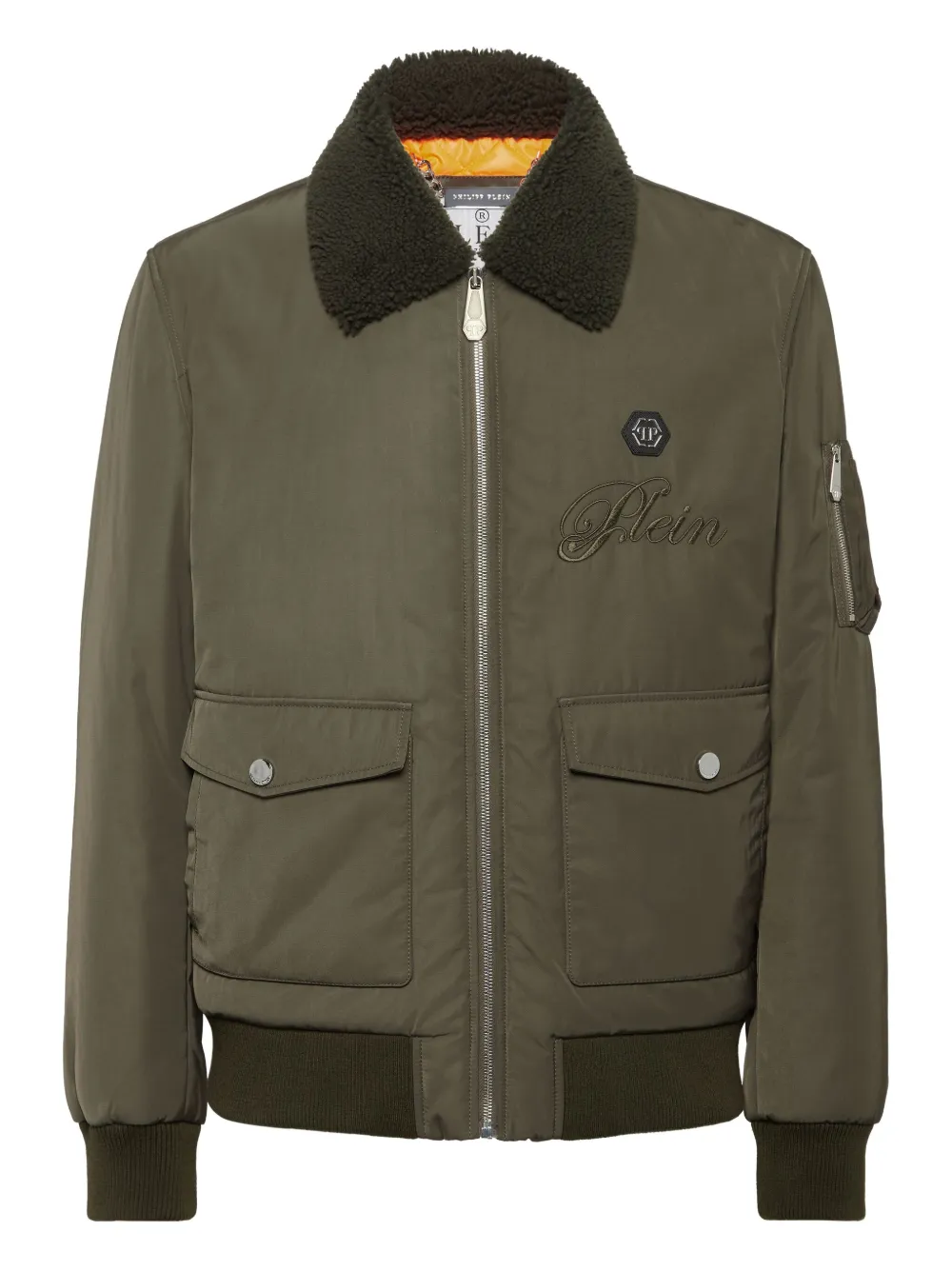 Philipp Plein Bomberjack met geborduurde lammy kraag Groen