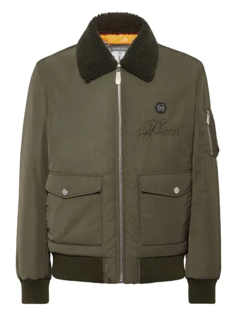 Philipp Plein shearling-collar embroidered bomber jacket