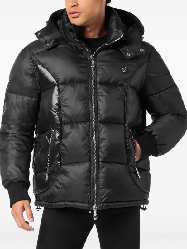 Philipp Plein Hooded Puffer Jacket Black FARFETCH IN