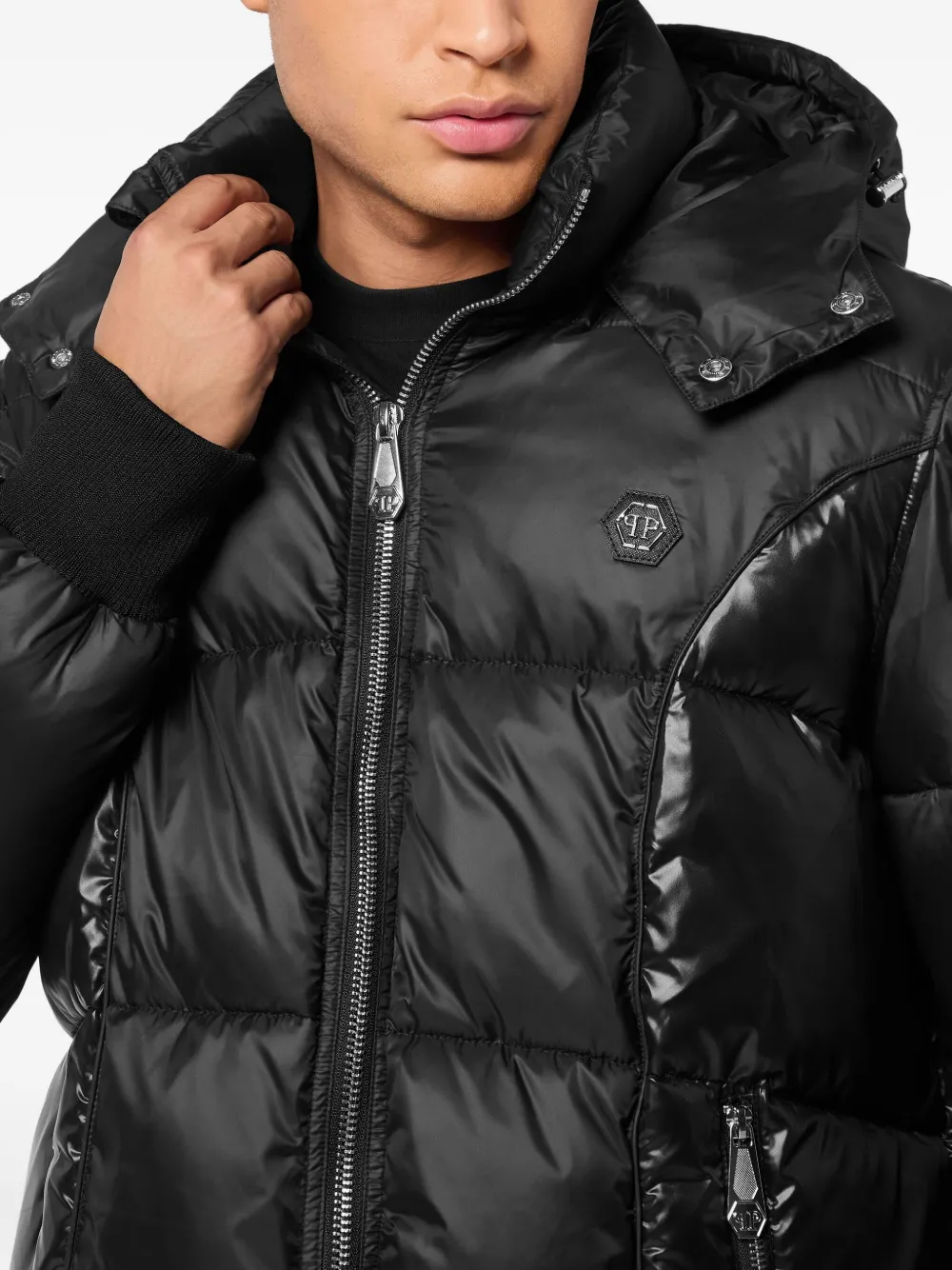 Philipp Plein Donsjack met capuchon Zwart