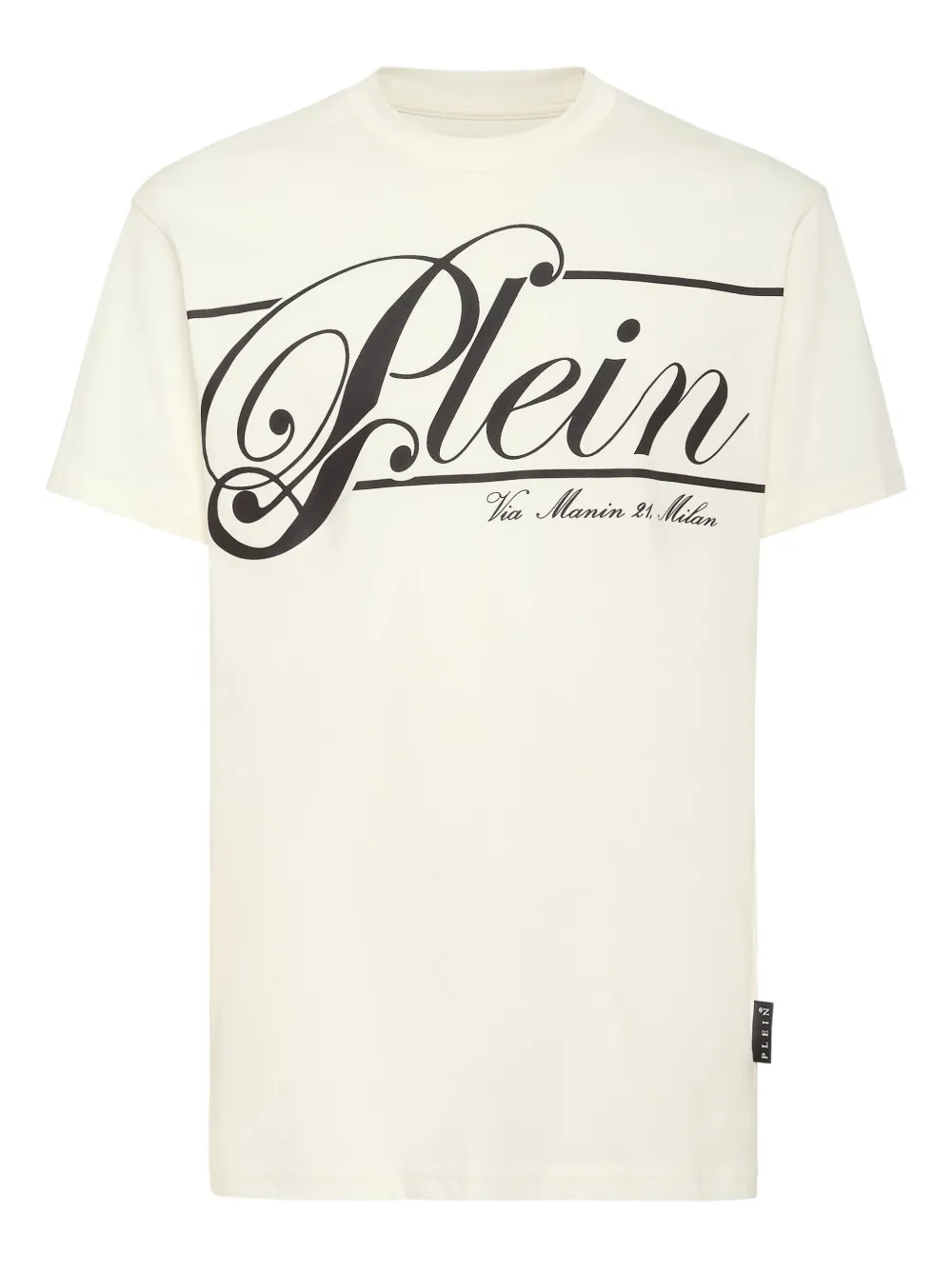 Philipp Plein italic logo-print cotton T-shirt Beige