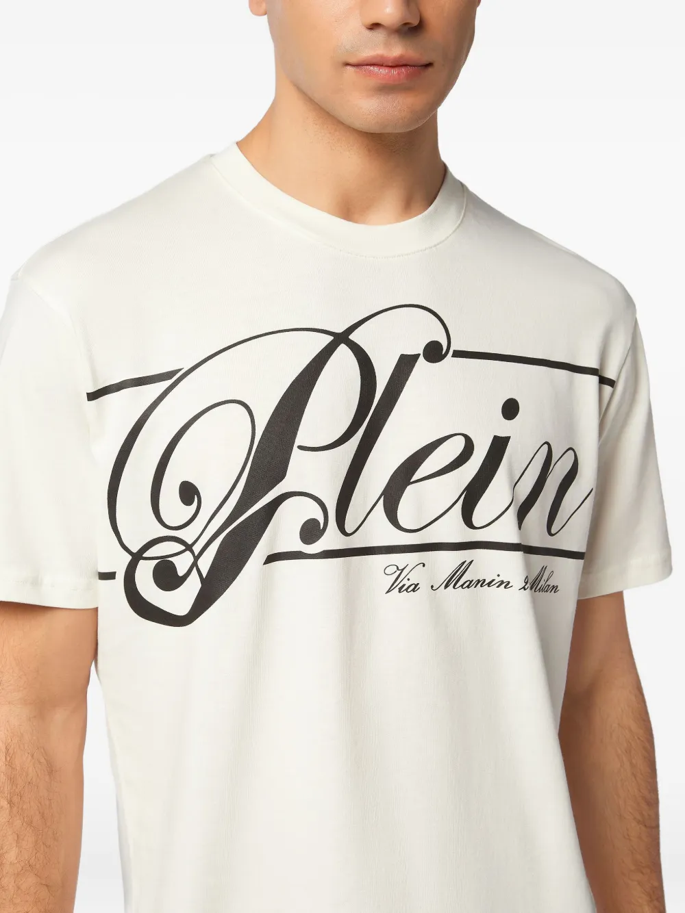 Philipp Plein italic logo-print cotton T-shirt Beige