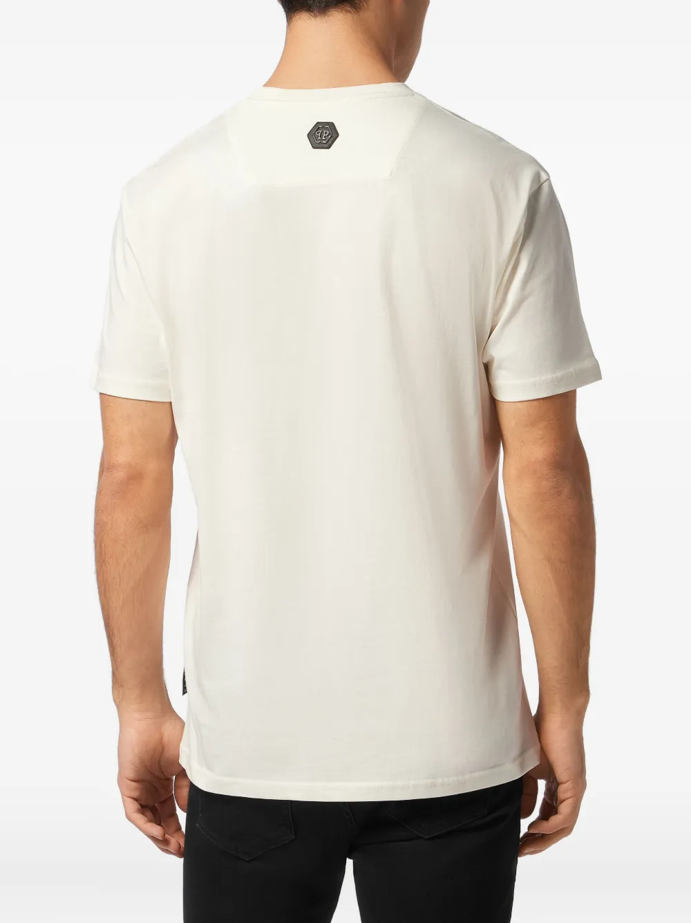 Philipp Plein italic logo-print cotton T-shirt Beige
