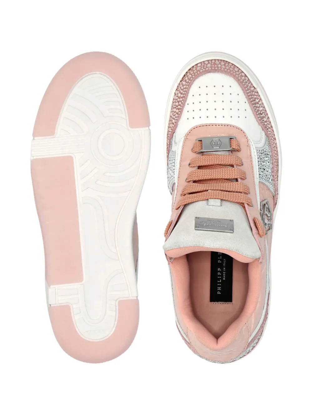 Philipp Plein crocodile-embossed crystal-embellished sneakers Pink