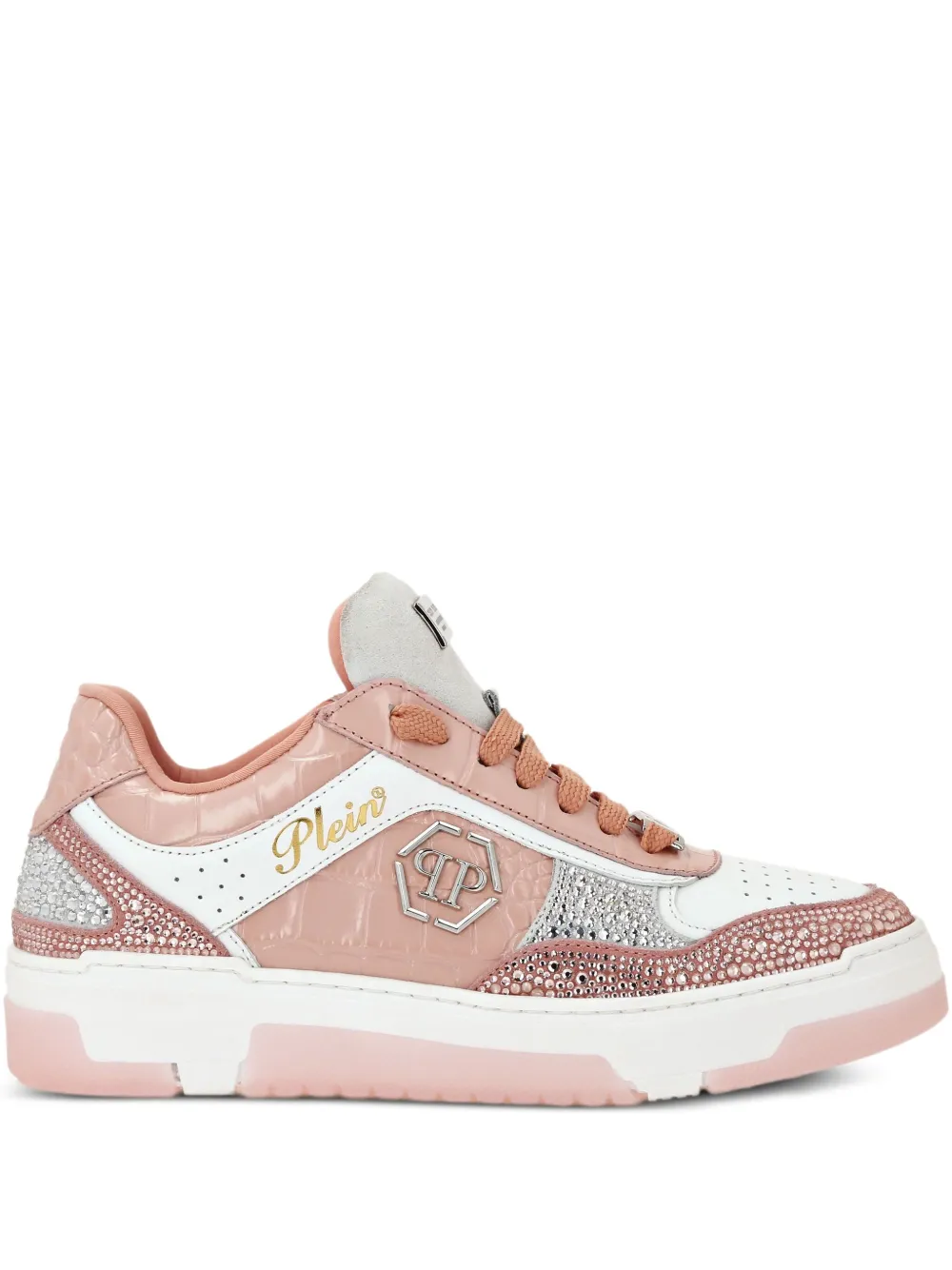 Philipp Plein crocodile-embossed crystal-embellished sneakers Pink