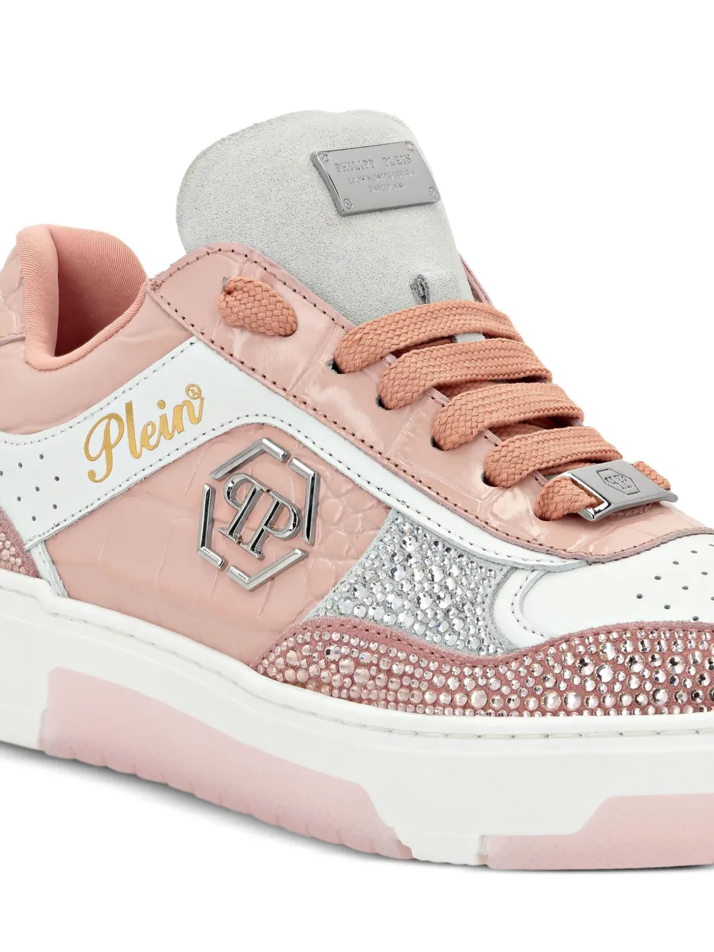 Philipp Plein crocodile-embossed crystal-embellished sneakers Pink