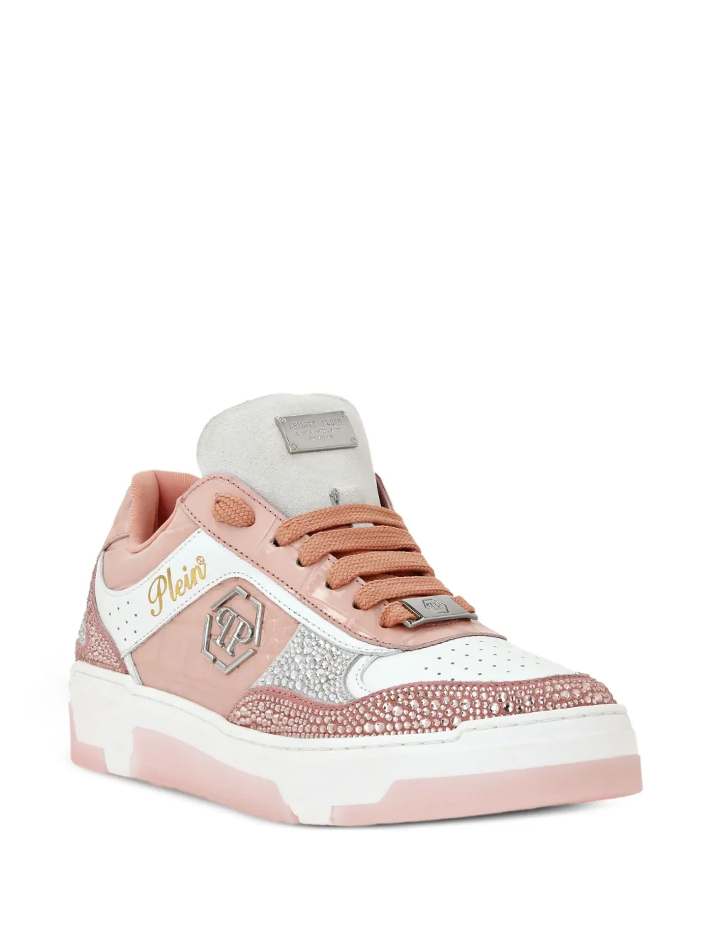Philipp Plein crocodile-embossed crystal-embellished sneakers Pink