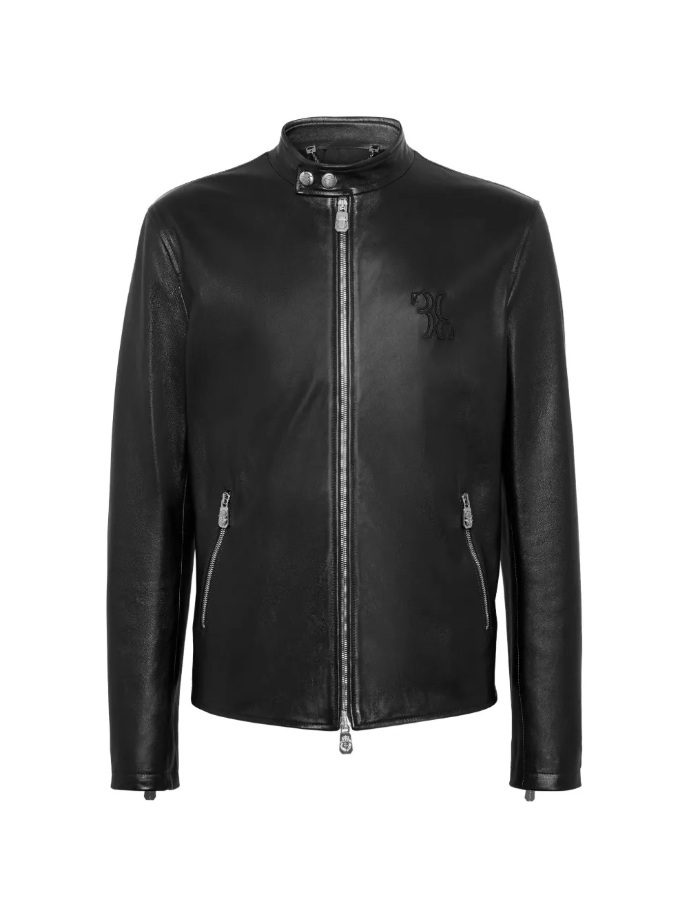 Billionaire embroidered zip-fastening leather jacket