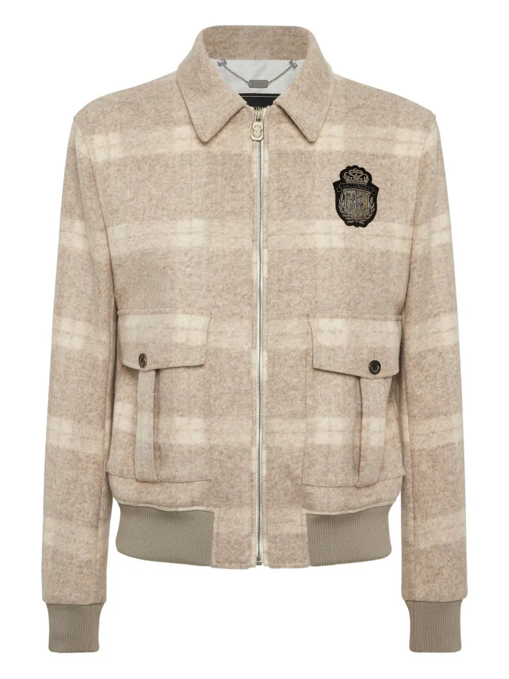Billionaire Check-crest Bomber Jacket In Neutral