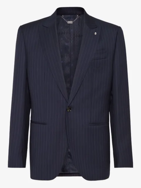 Billionaire blazer Gessato on botones y rayas diplomáticas