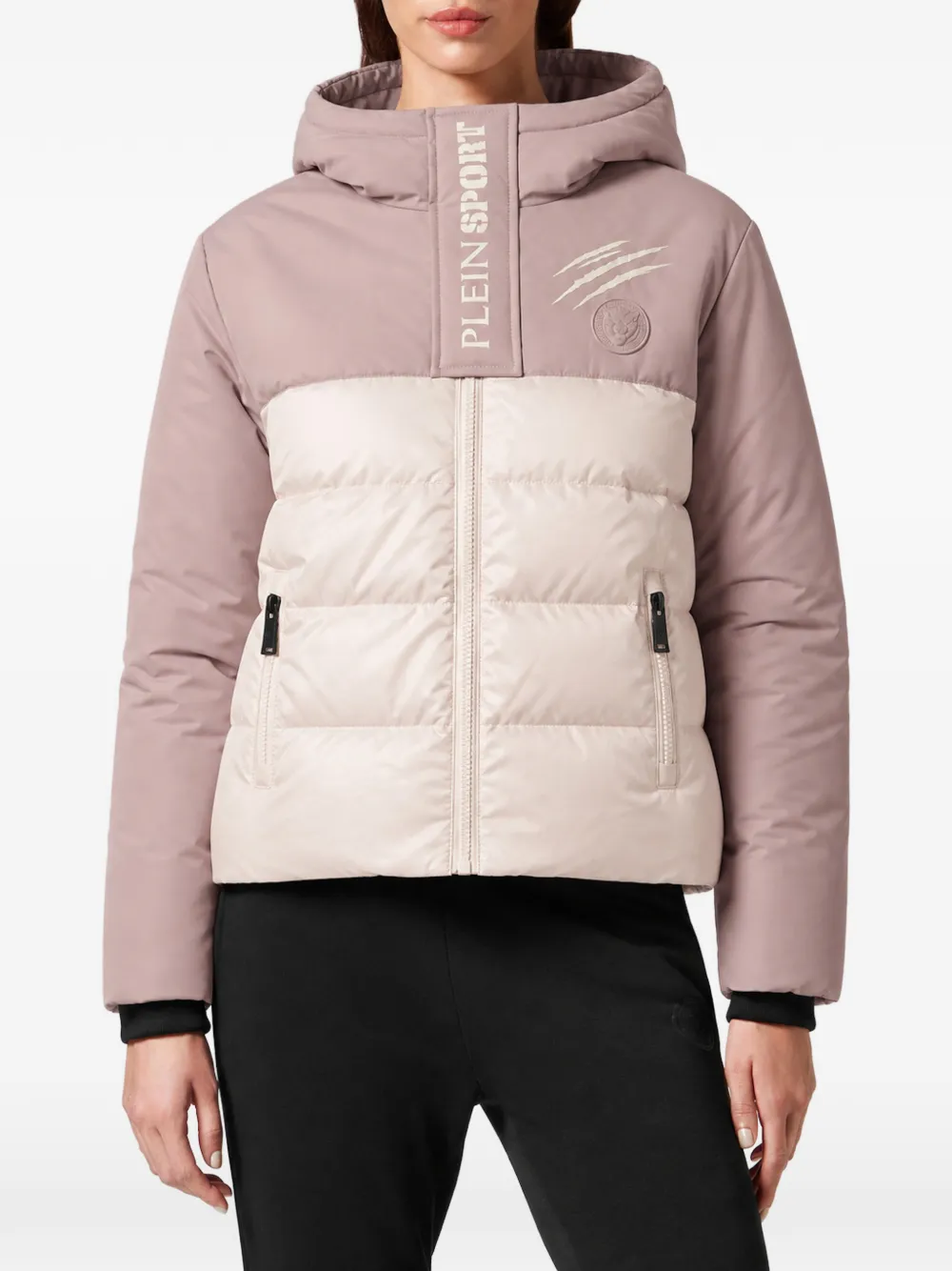 Plein Sport Scratch logo-patch puffer jacket Roze