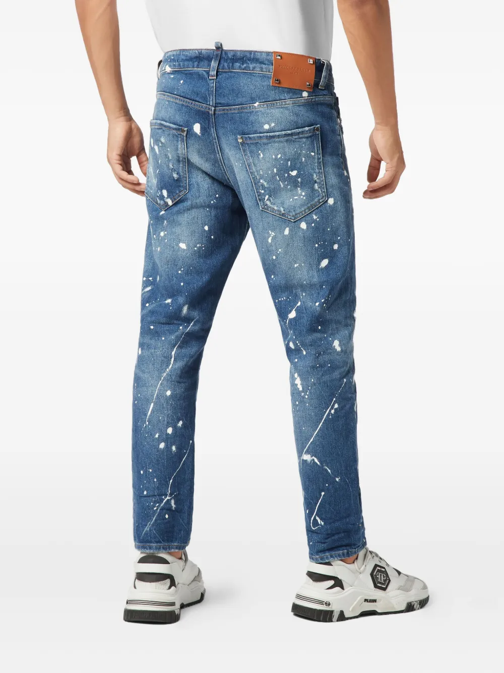 Philipp Plein Detroit Fit Paint-splatter Jeans In Blue
