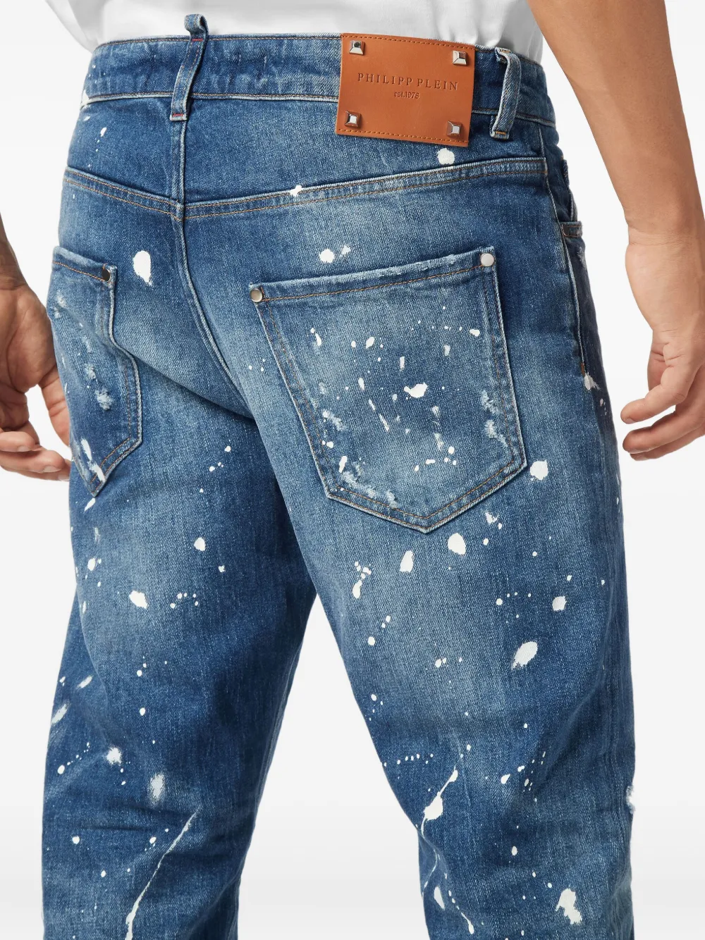 Philipp Plein Detroit Fit Paint-splatter Jeans In Blue